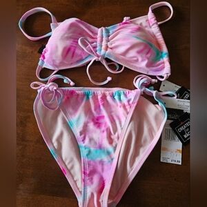 NWT Multi Pink Drawstring Bikini Set